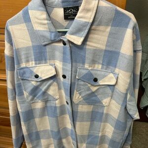 Blue and White Plaid Button-Up Shirt
